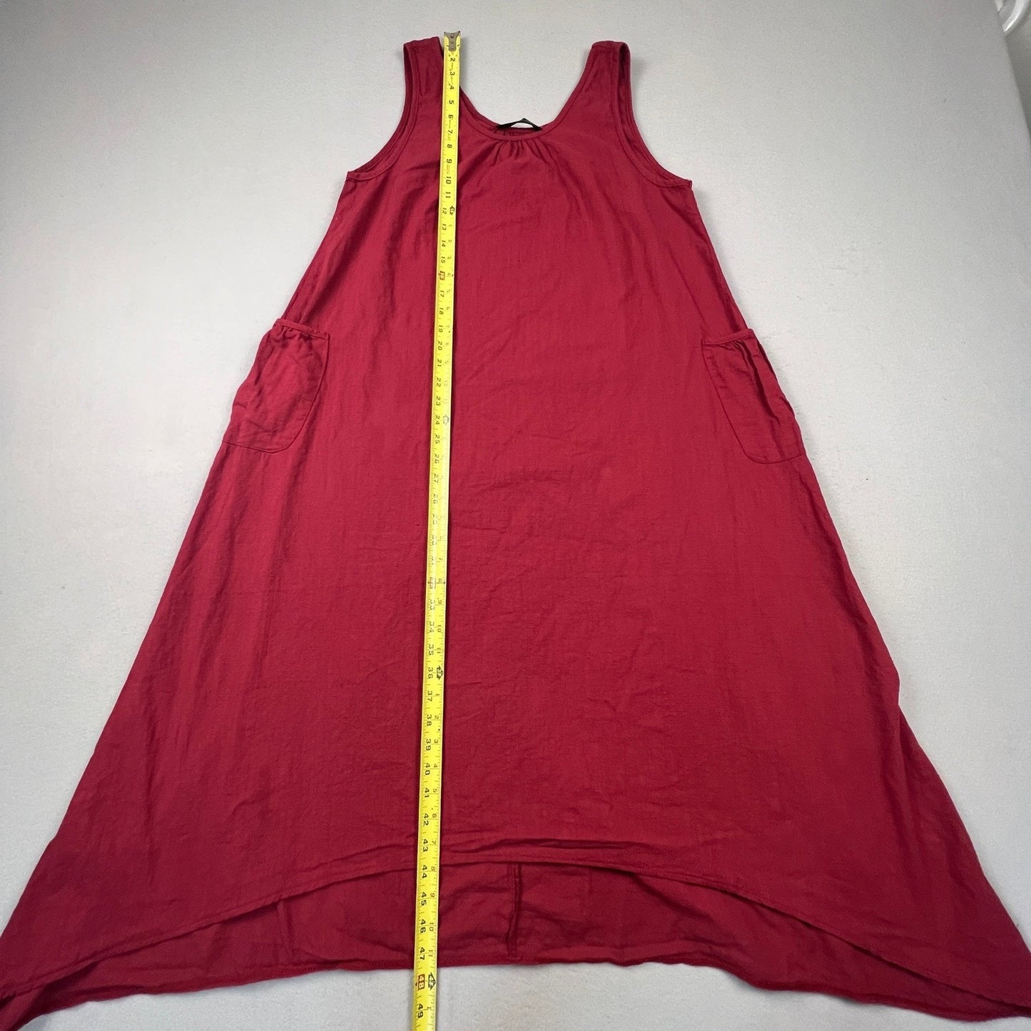 Zanzea Maxi Dress Womens M Red Sleeveless Cotton Blend Boho Lagenlook Pocket