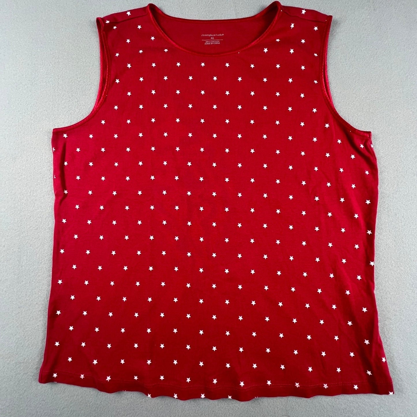 Patriotic Tank Top XL Red Star Print Cotton Casual American Christopher & Banks