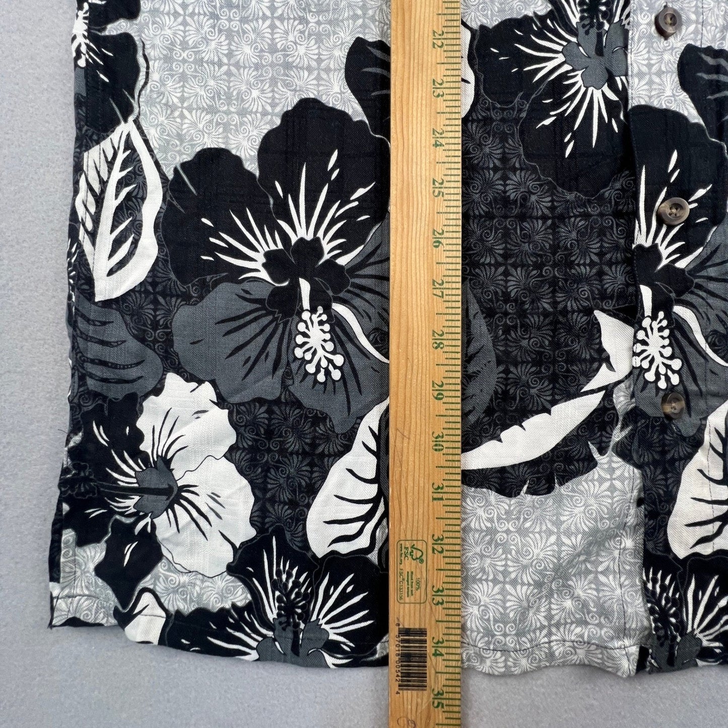 Hawaiian Hibiscus Floral Shirt Mens LT Black White Short Sleeve Tropical Aloha