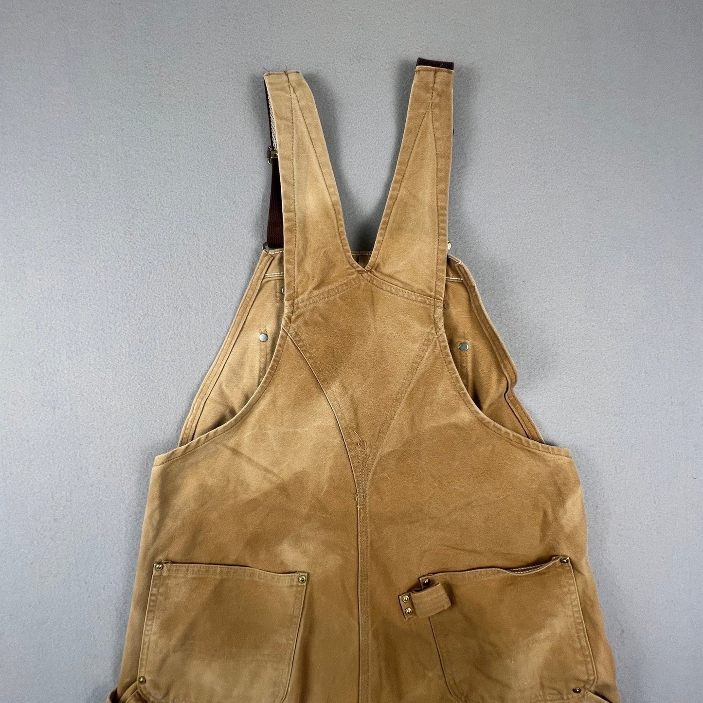 Carhartt Bib Overalls Mens 38x30 Brown R01 BRN Double Knee Workwear Distressed