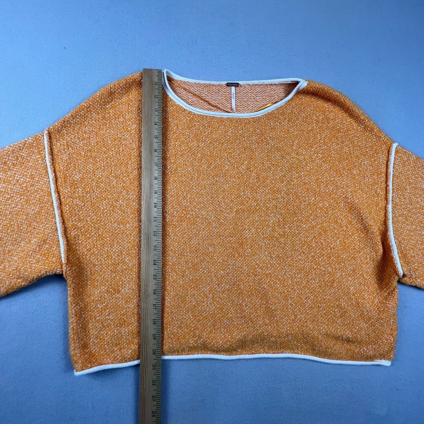 Free People Sweater Womens Medium Orange Bardot Boxy Wide Sleeve Boho Knit Top