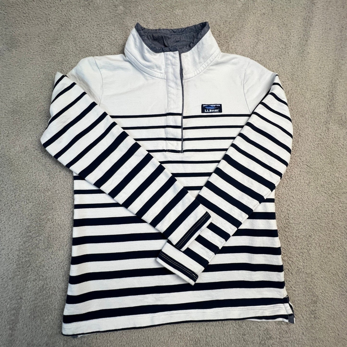 L.L. Bean Nautical Stripe Quarter Zip Pullover Sweatshirt XS