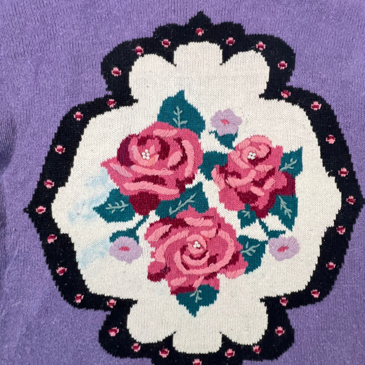 Maggie Lawrence Sweater Womens 22/24 Purple Floral Rose Embroidered Mock Neck