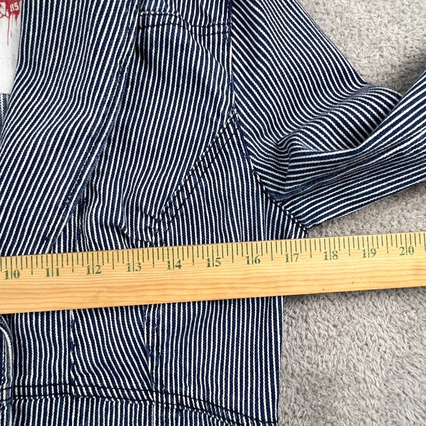 BB Dakota Hickory Stripe Denim Blazer Womens Medium Blue Fitted Peplum Jacket