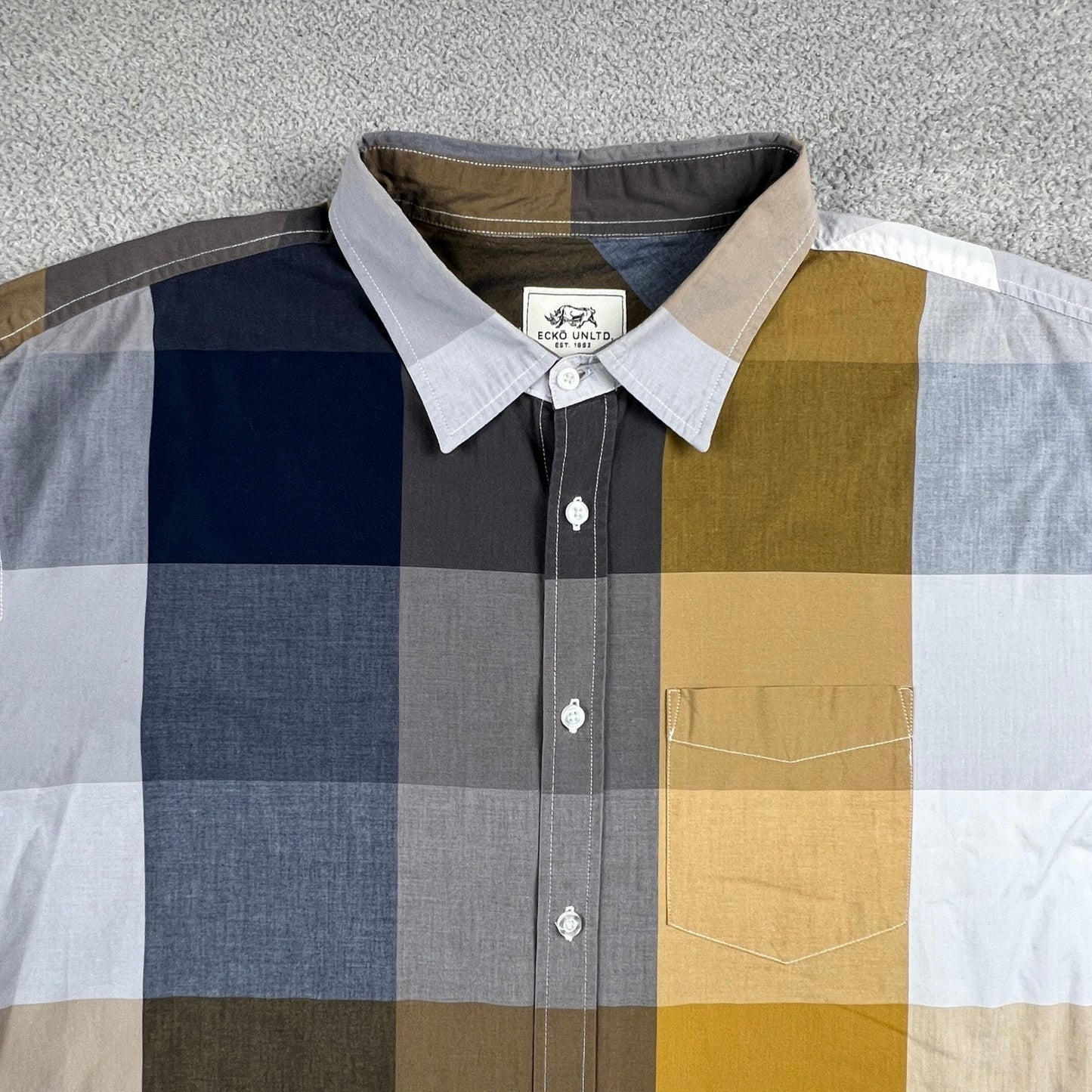 Ecko Unltd Button Down Shirt Mens XXL Multicolor Plaid Block Cotton Streetwear