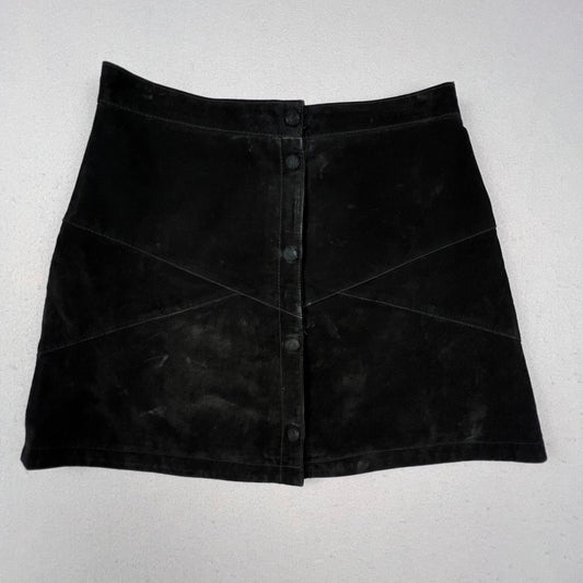 VTG 70s Inspired Monki Suede Mini Skirt 38 Black Genuine Leather Edgy Academia
