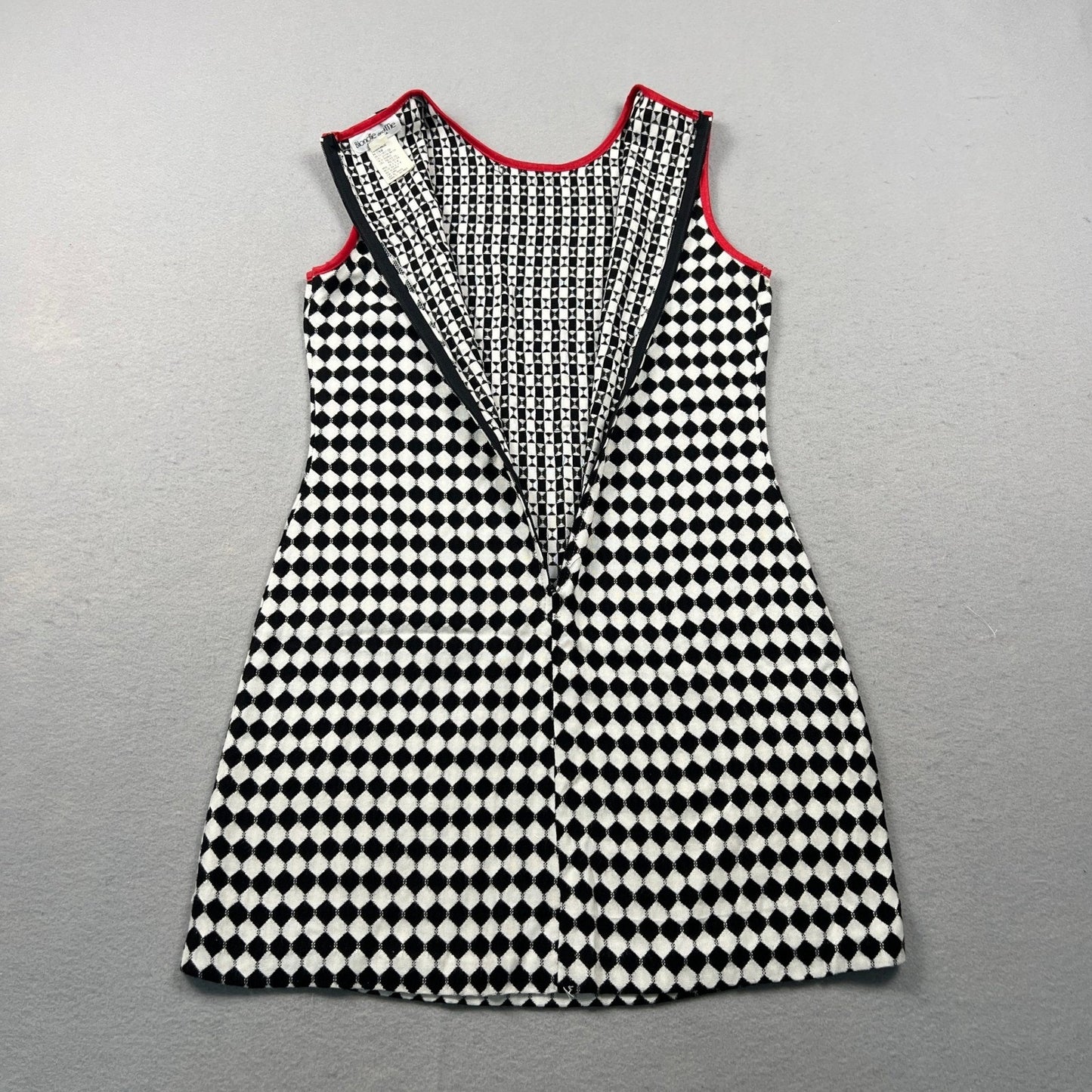 Vintage 90s Harlequin Diamond Print Shift Dress Womens 9 Black White Mod Retro