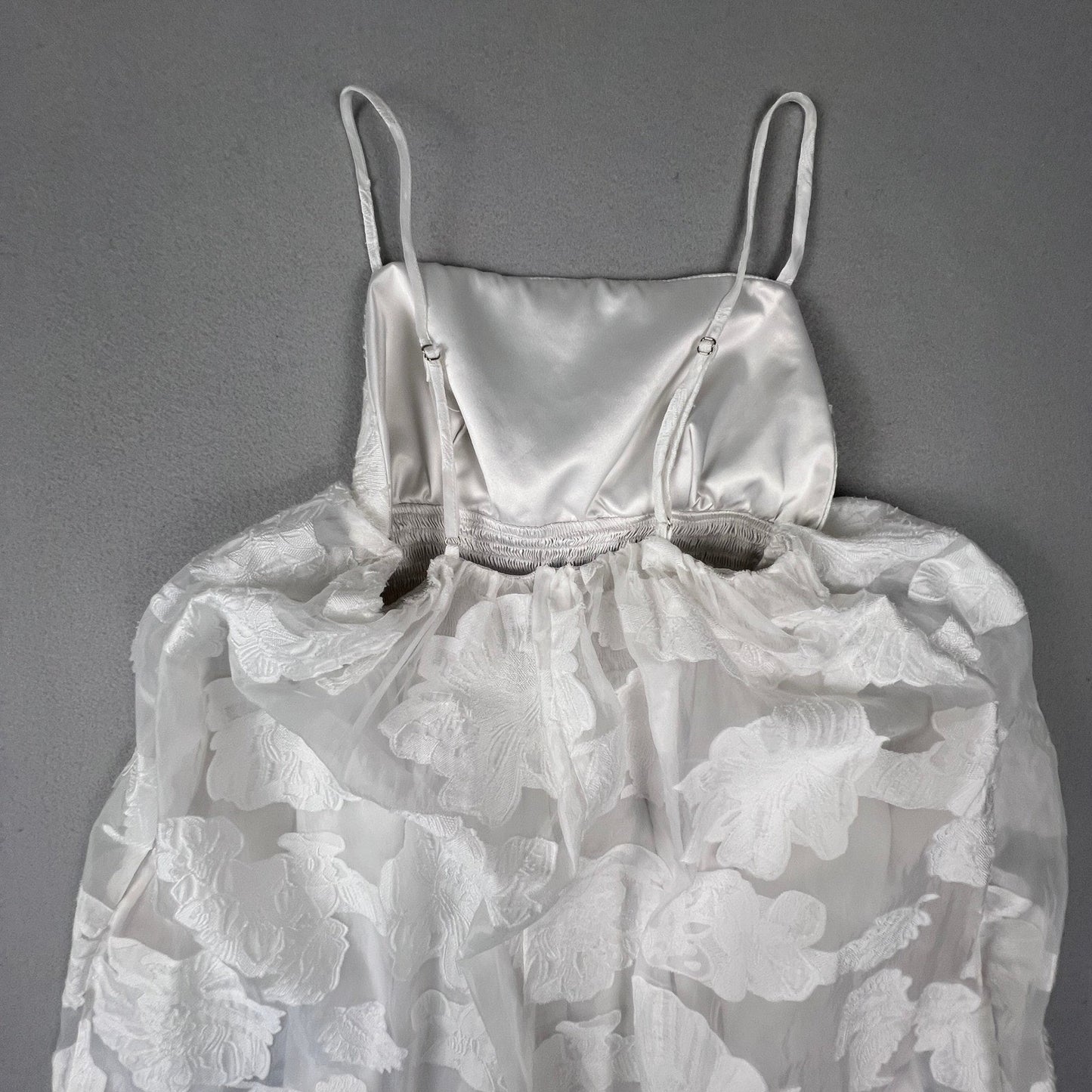 BHLDN Maxi Dress Womens Small White Floral Jacquard Organza Empire Bridal Boho