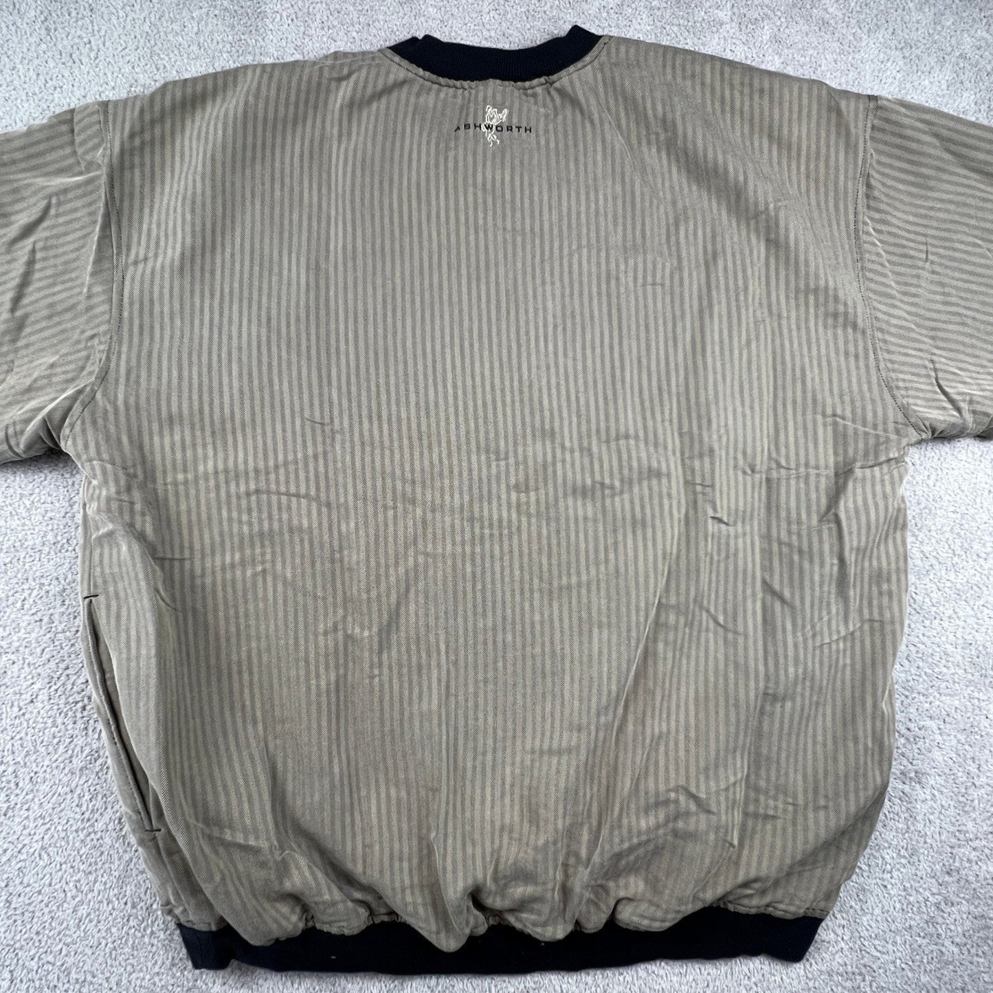 Ashworth Men's V-Neck XL Pullover Olive Herringbone Golf Windshirt Skater