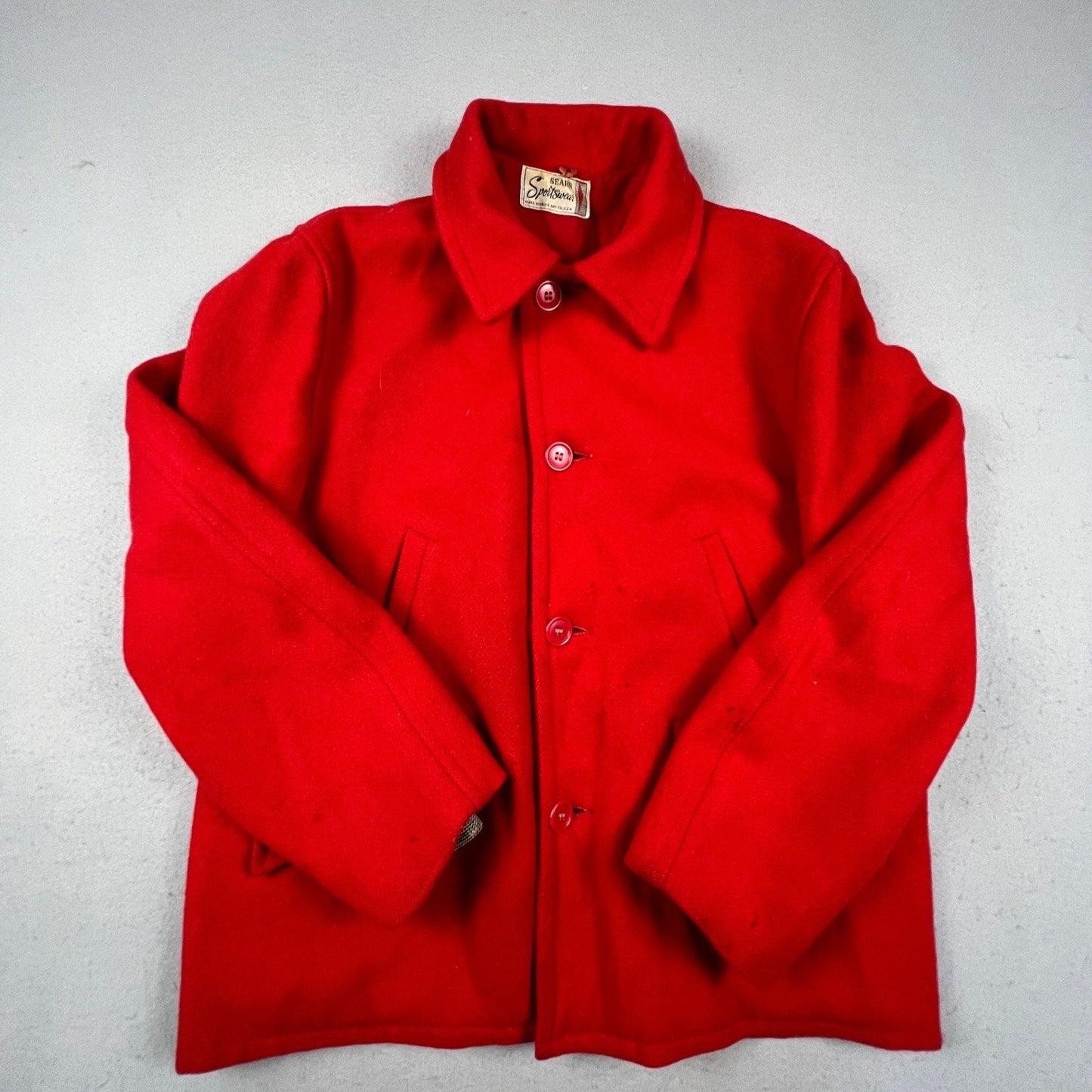 Vintage Sears Sportswear Wool Cruiser Jacket Mens L Red Hunting Game Pocket 60s