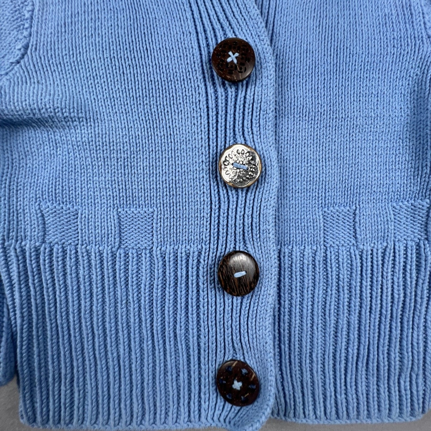 Pure Handknit Cardigan Sweater M/L Blue Cotton Button Up Coastal Grandmacore