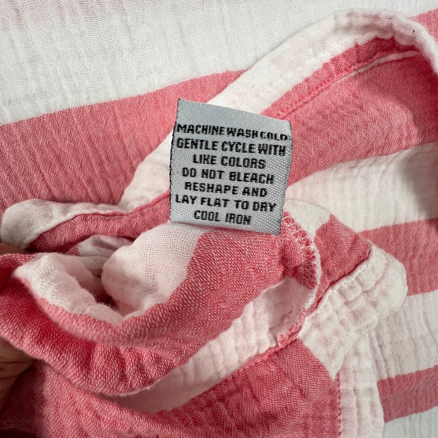 Habitat Top Women L Pink White Striped Cotton Gauze 3/4 Sleeve Pocket 75929