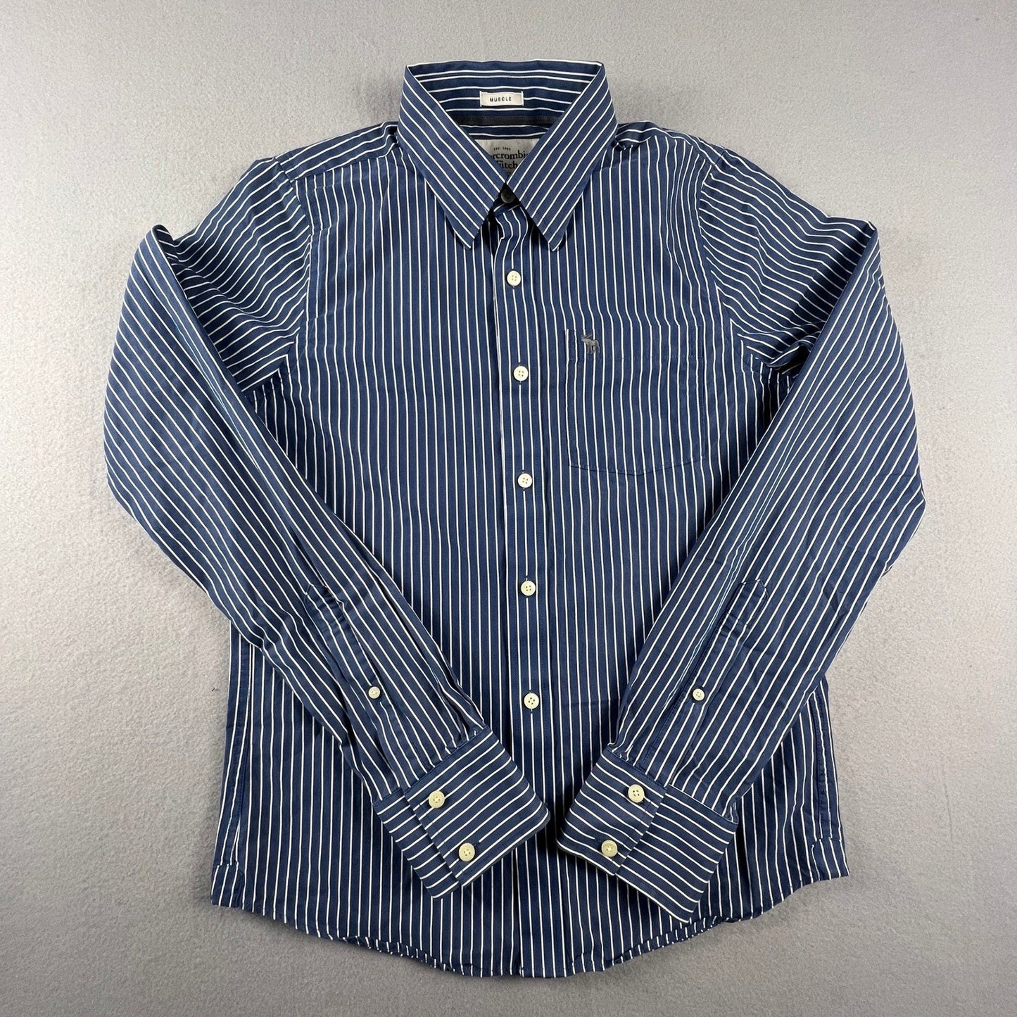 Abercrombie & Fitch Button Down Shirt Mens M Blue Striped Muscle Fit Preppy Logo