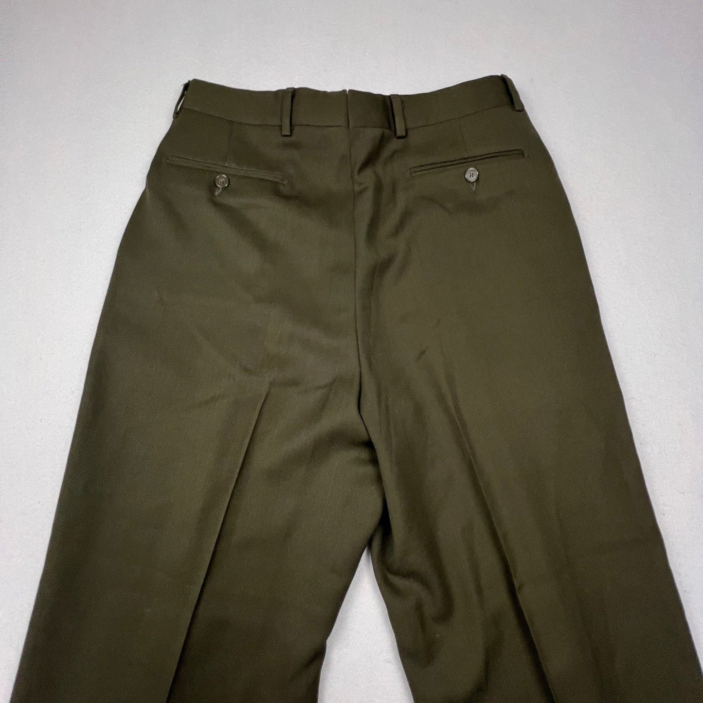 Monsieur by Givenchy Dress Pants Mens 33 Olive Green Pleated Cuffed Vintage Luxe