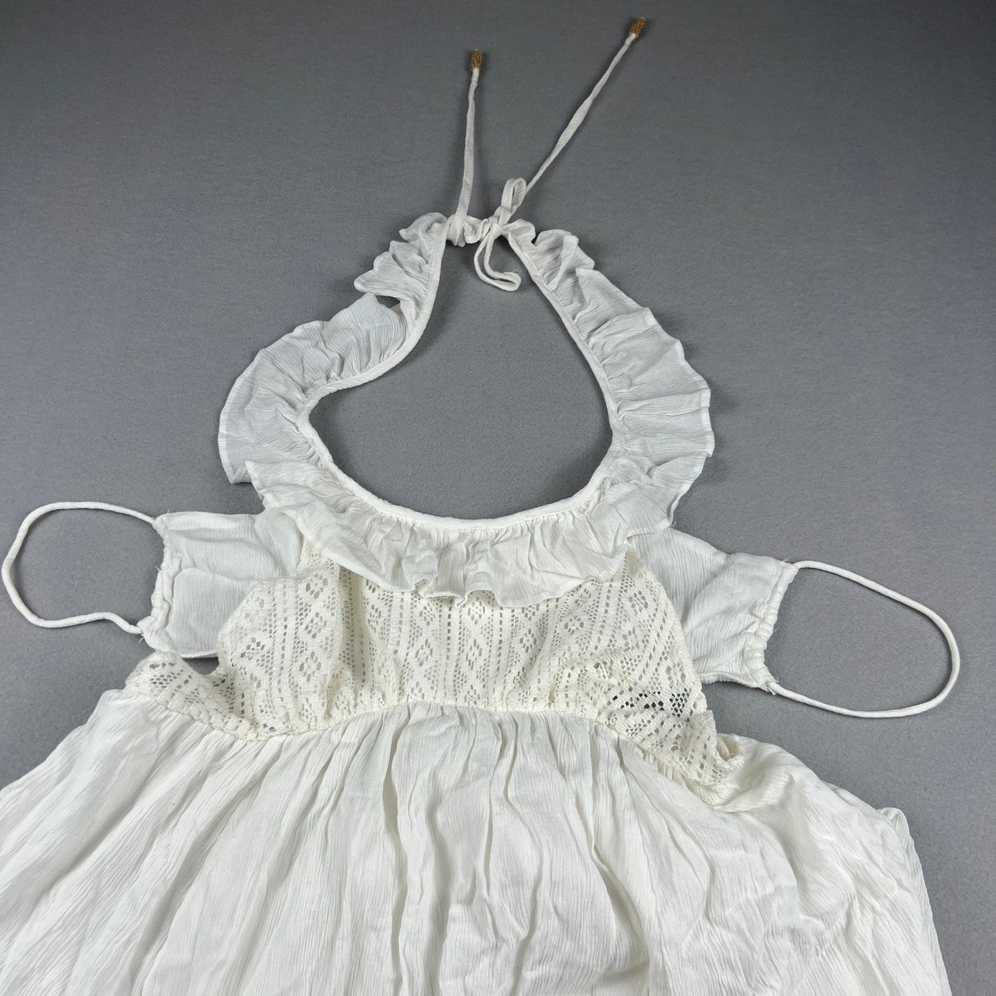 NWT Free People Maxi Dress XS Ivory White Lace Ruffle Halter Boho Summer Wedding