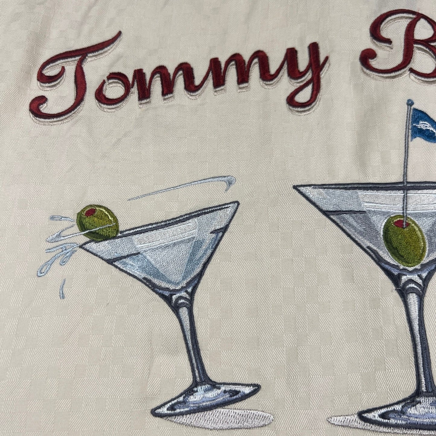 Tommy Bahama Lip Out Martini Shirt Mens Large Cream Silk Embroidered Camp Golf