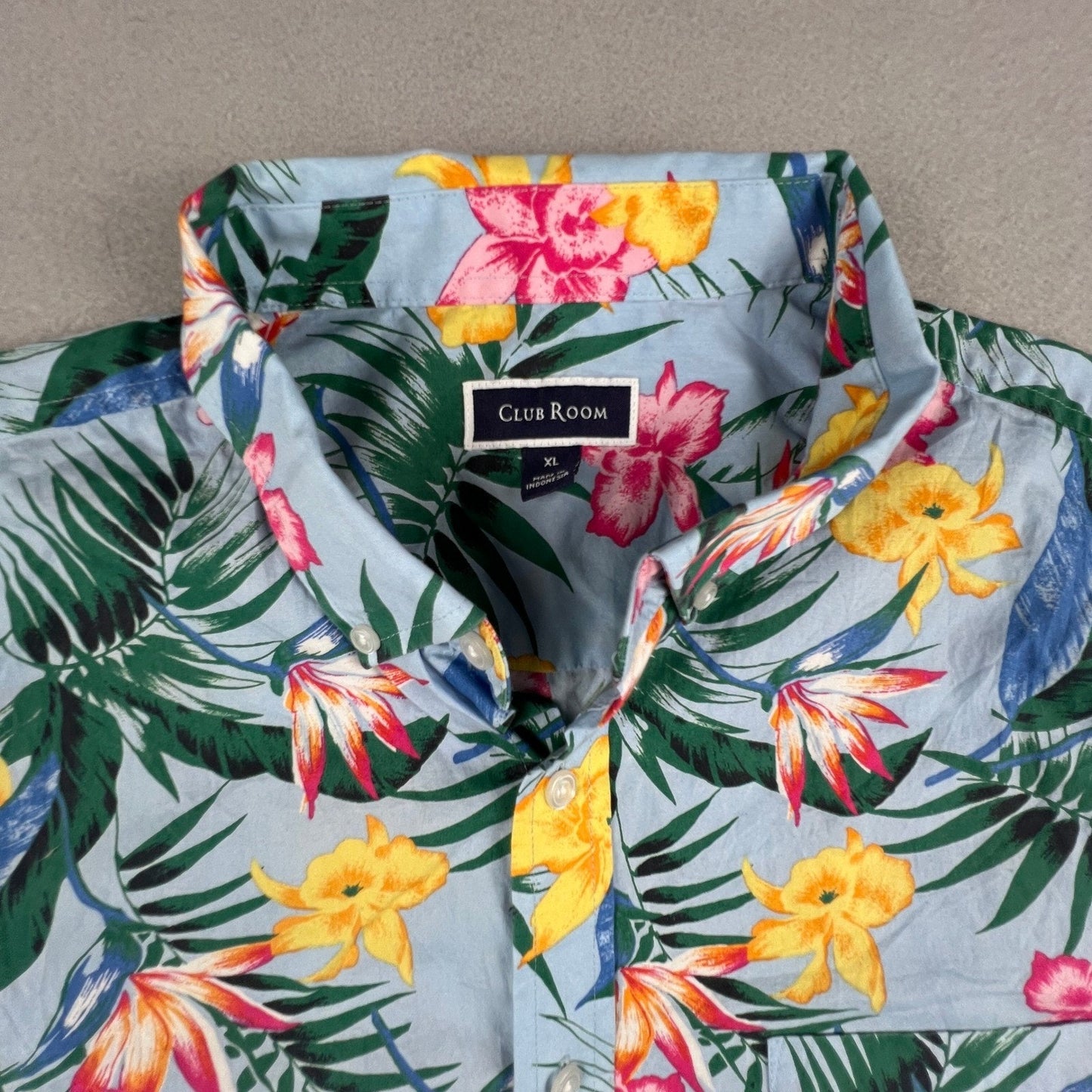 Club Room Button Down Shirt Mens XL Blue Floral Tropical Hawaiian Summer Beach