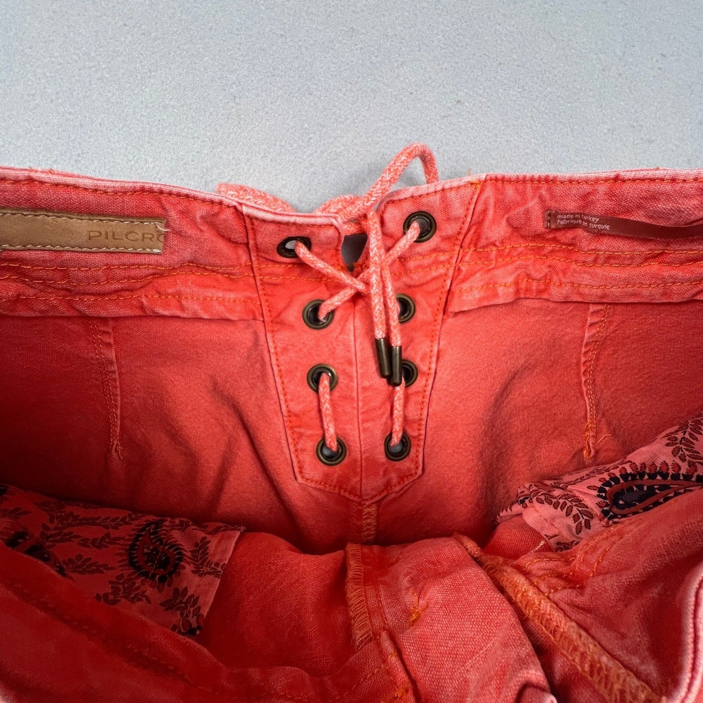 Pilcro Pants Women 27 Coral Wide Leg Button Fly Lace Up Back Boho Anthropologie