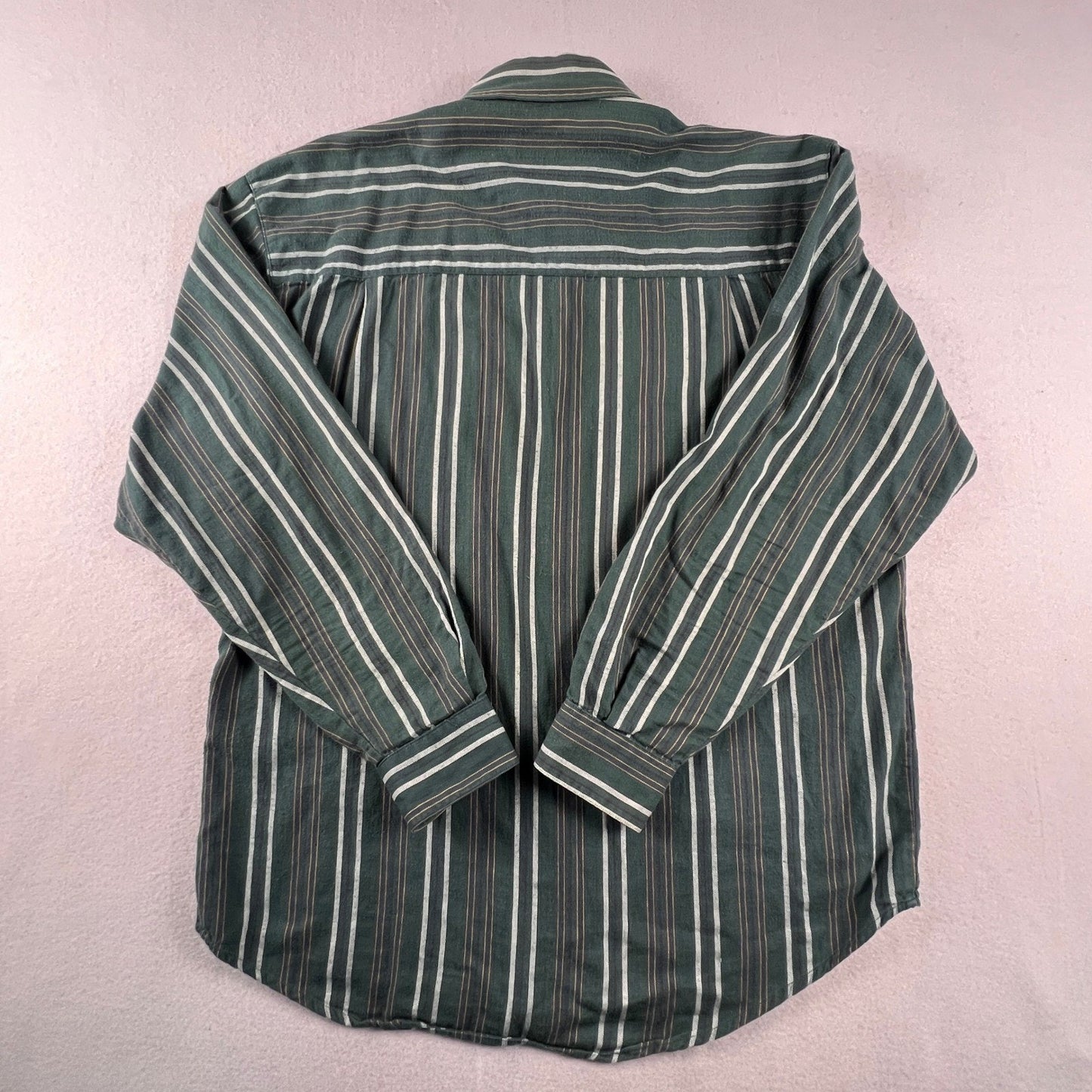 VTG Bugle Boy Button Down Shirt Mens Medium Green Striped Cotton Long Sleeve