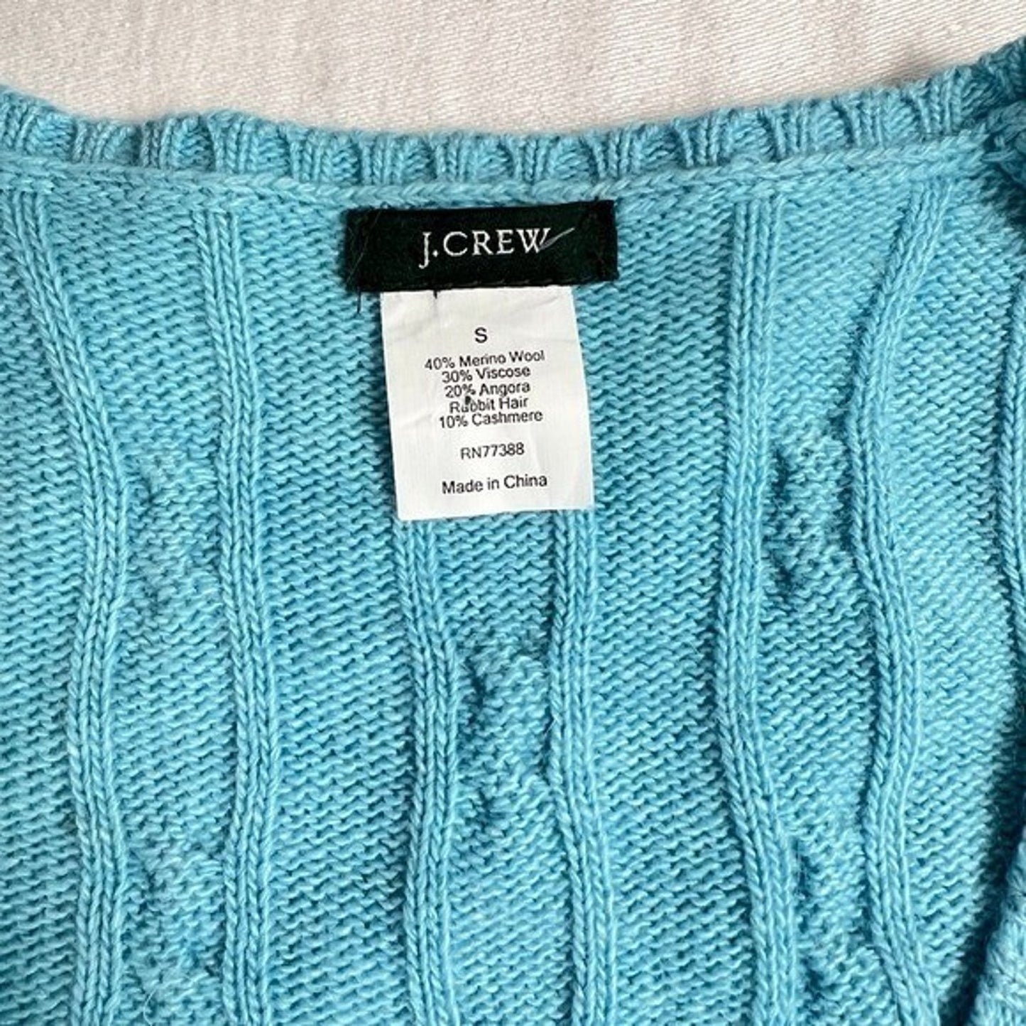 J.Crew Cable Knit Sweater Womens Small Blue Merino Wool V Neck Preppy Classic