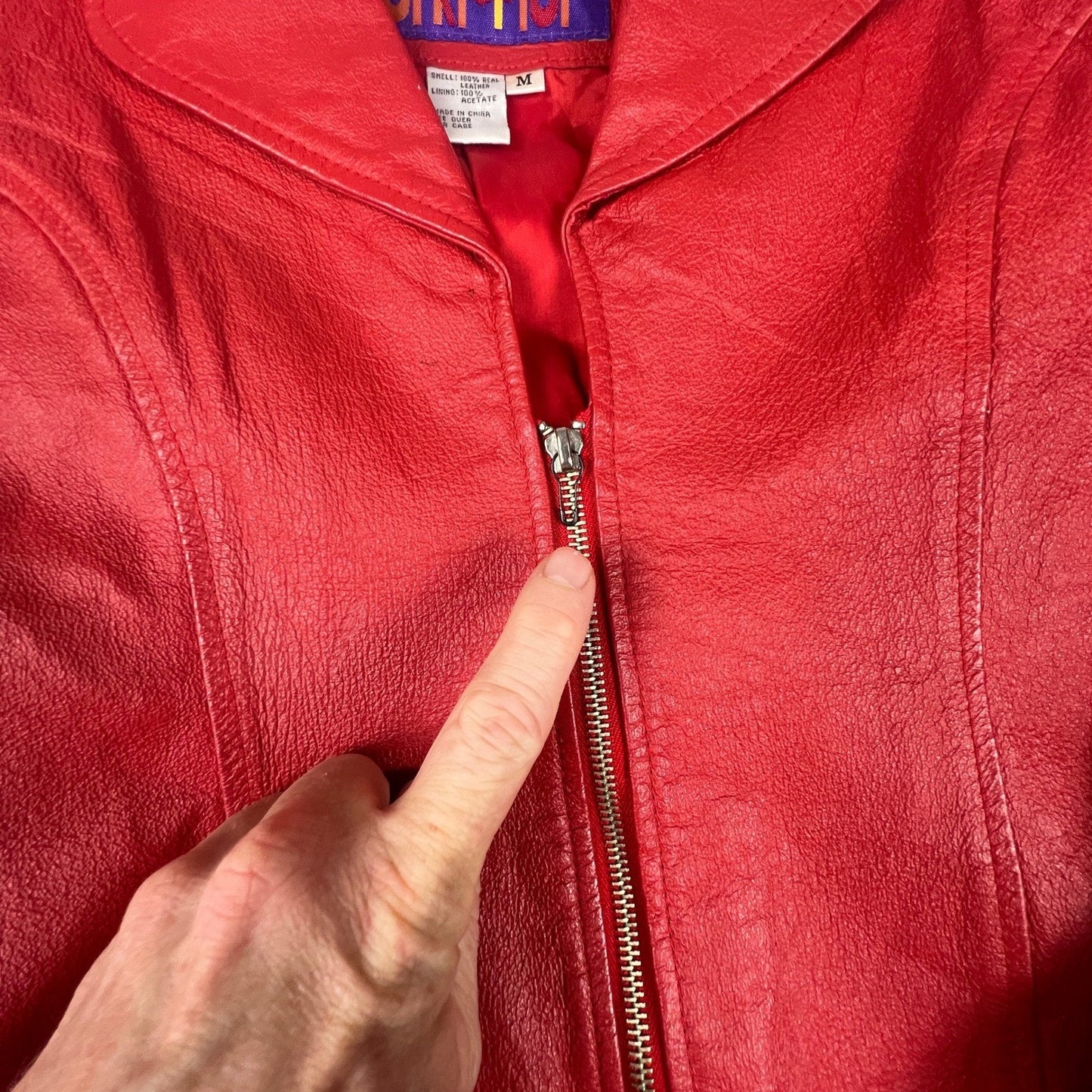 VTG 80s Don't Stop Leather Jacket Women Medium Red Zip Vintage Biker Chic Retro