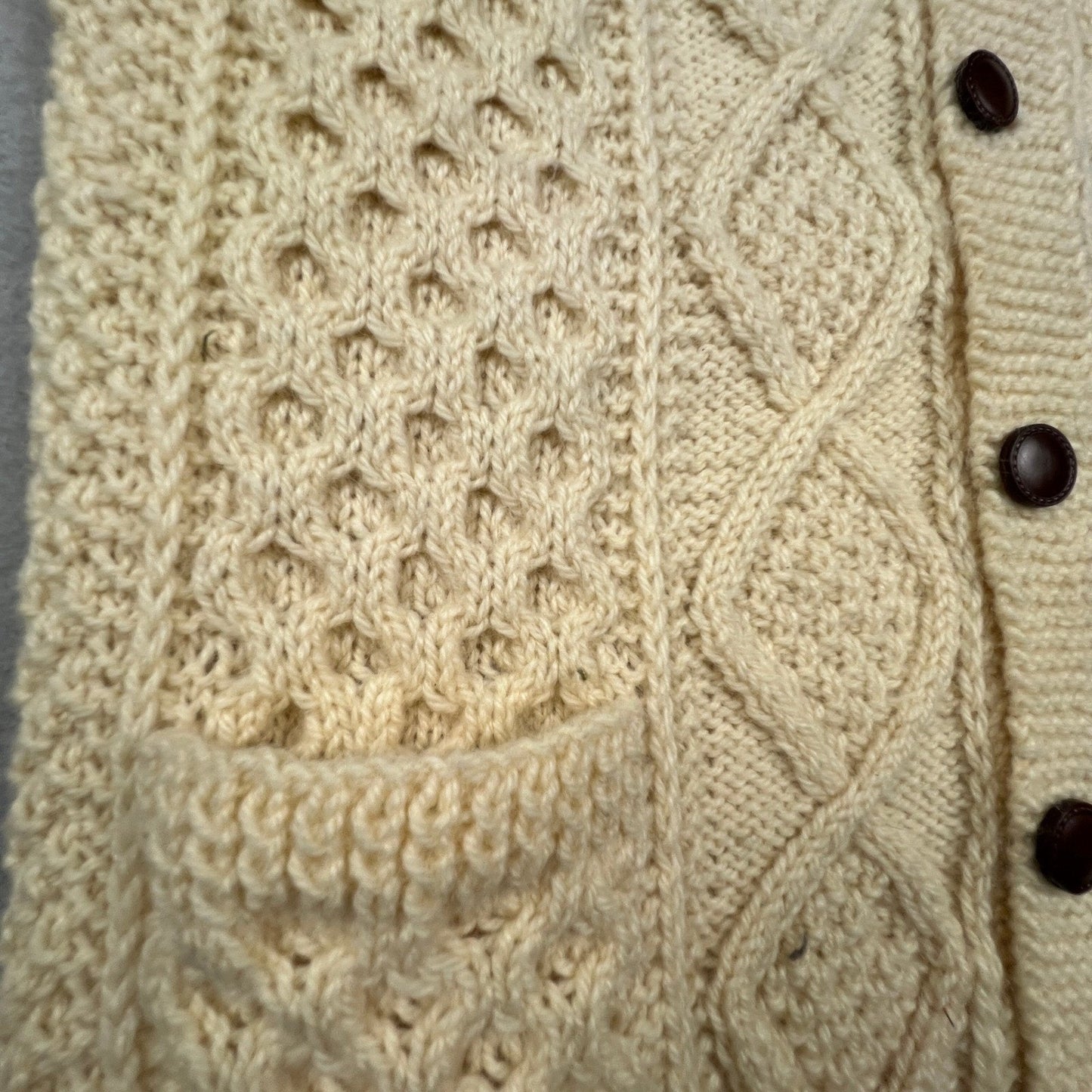 VTG Wool Handknit Joseph F. Heron Cardigan Mens M Cream Irish Aran Fisherman