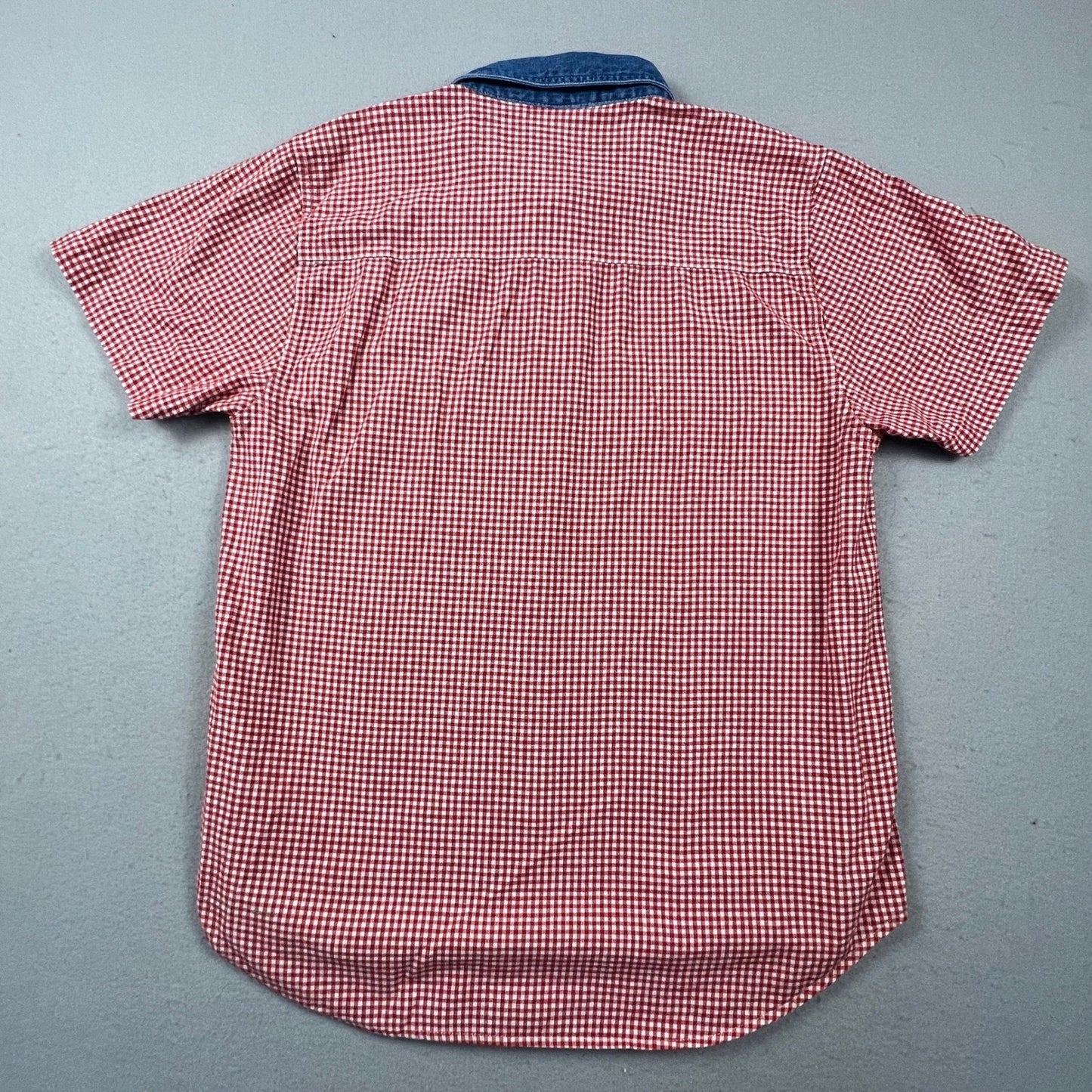 Bobbie Brooks Nautical Embroidery Shirt Women L Red Gingham Denim Coastal Granny