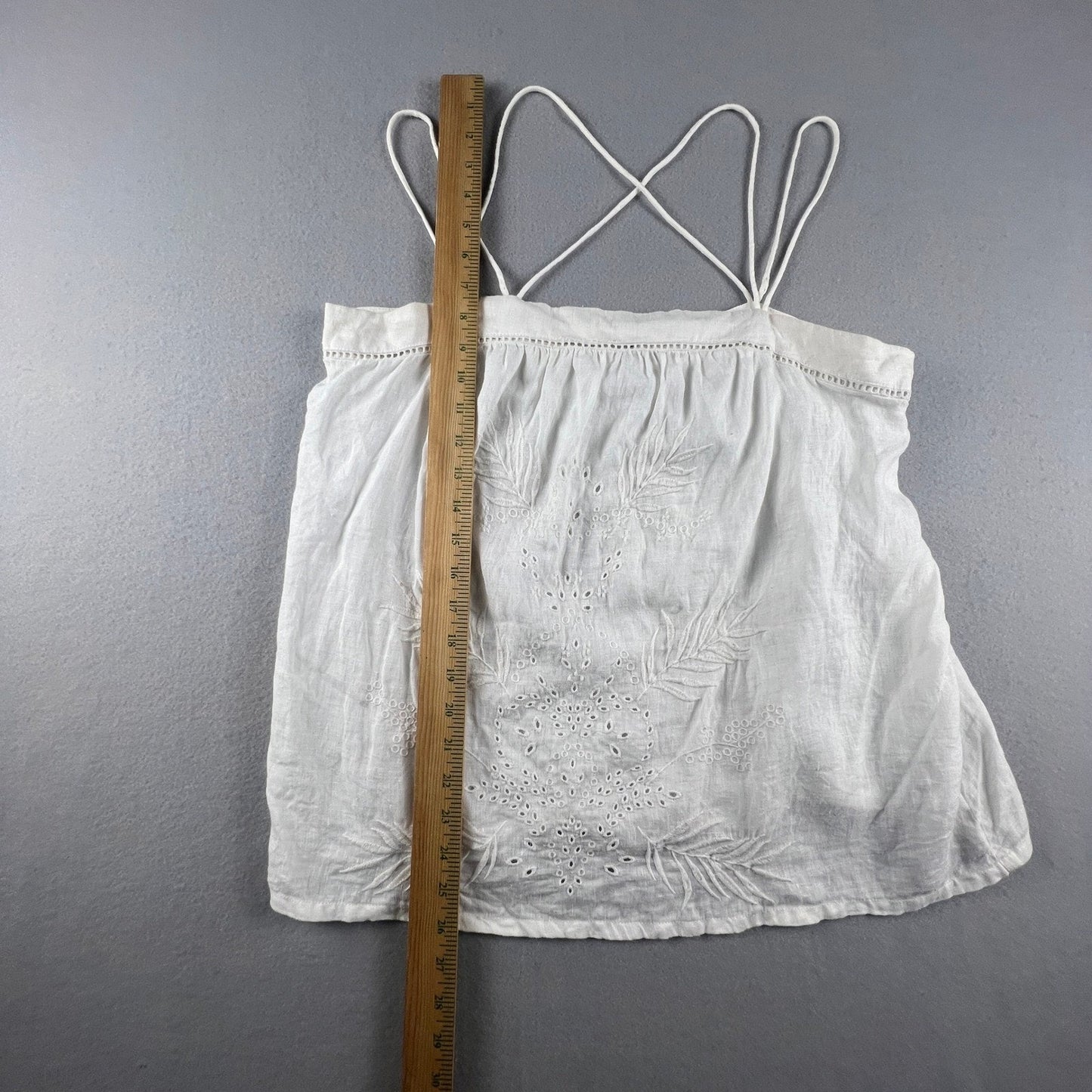 100% Linen White Camisole Top 12 Eyelet Embroidered Strappy Boho Summer GAP