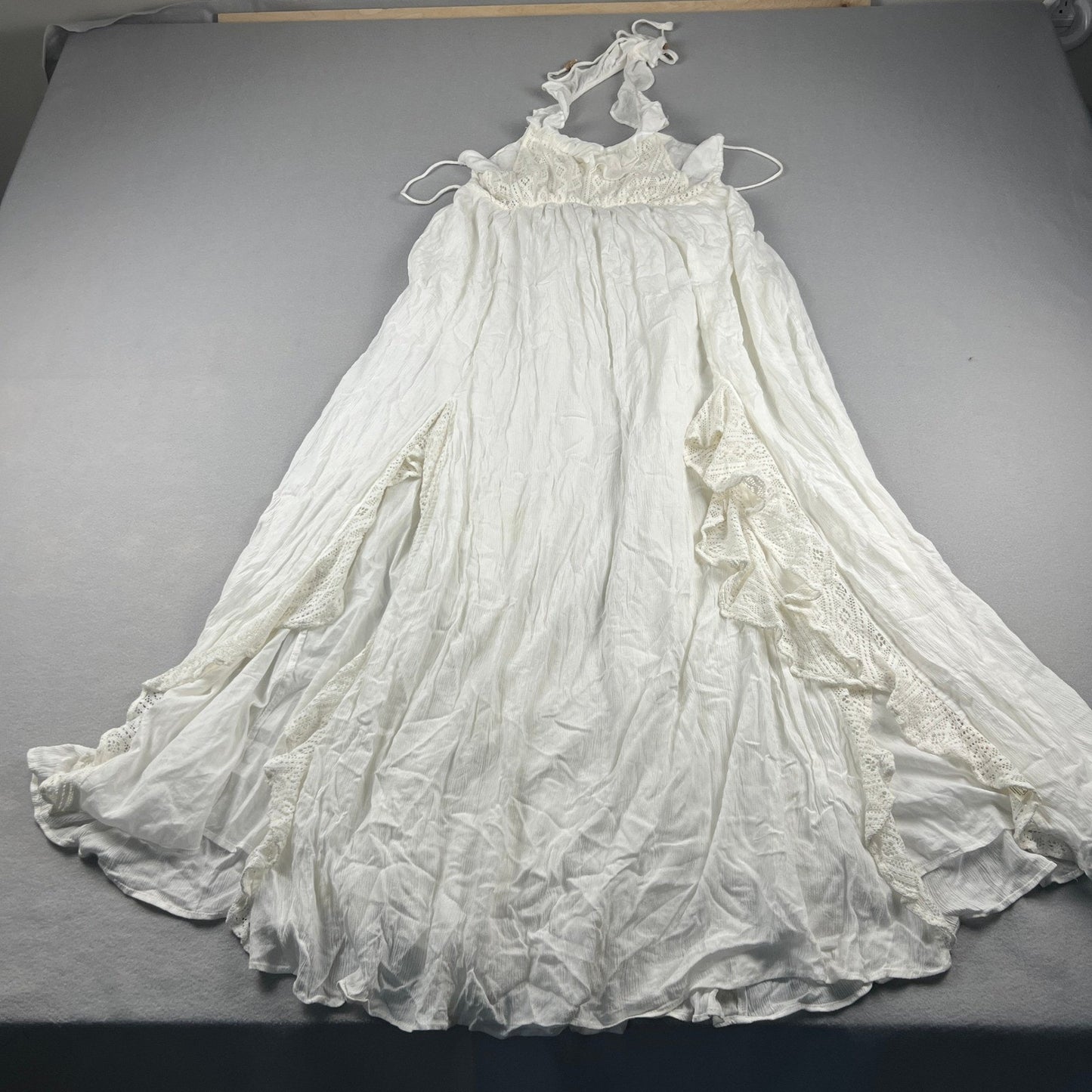 NWT Free People Maxi Dress XS Ivory White Lace Ruffle Halter Boho Summer Wedding