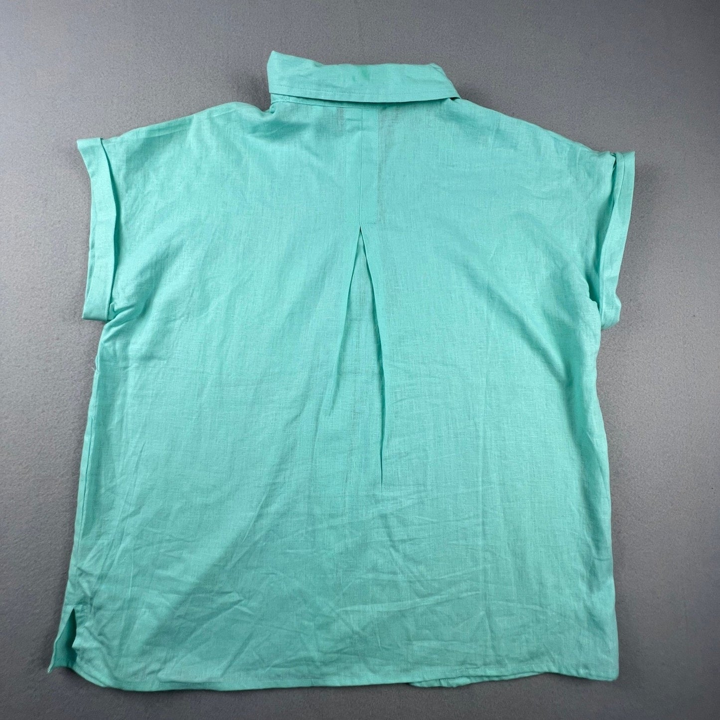 Emily Daniels Button Down Top Womens Large Green Linen Blend Short Sleeve Casual