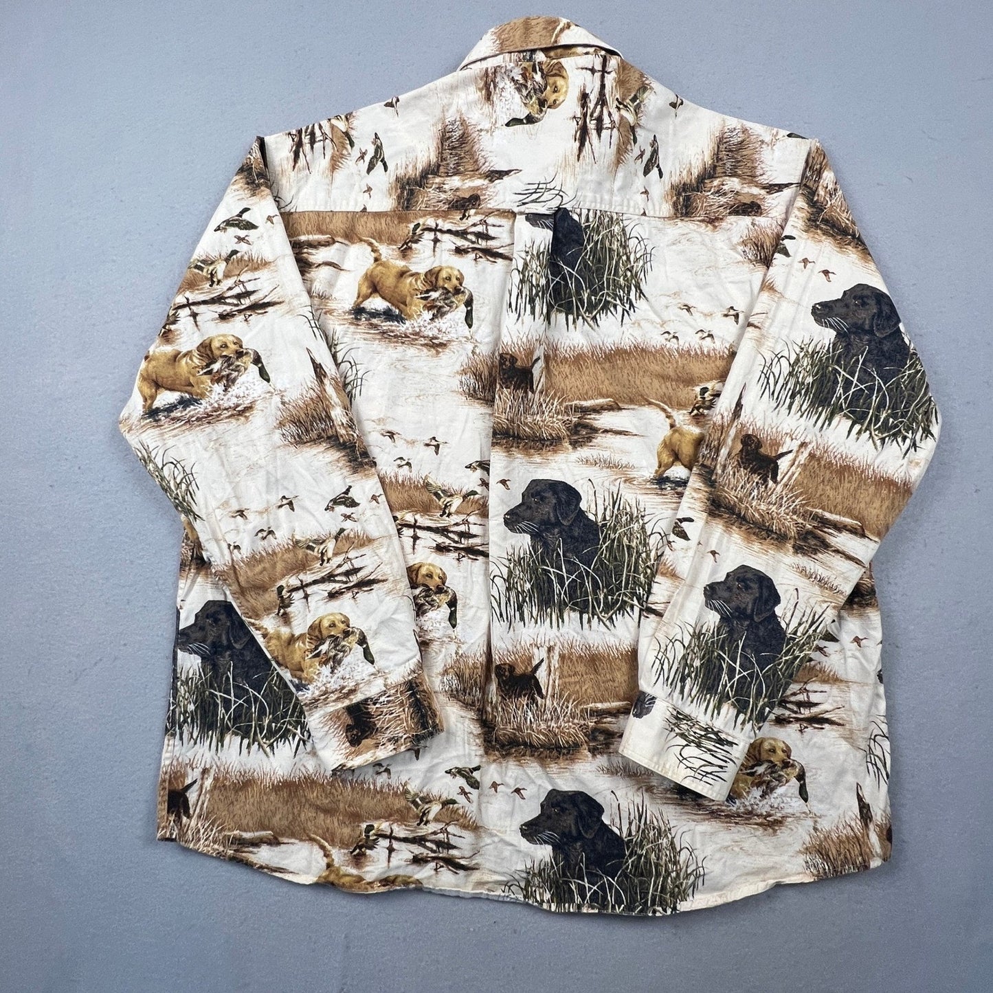 North River Hunting Dog Shirt Mens XL Beige Duck Lab Retriever All Over Print