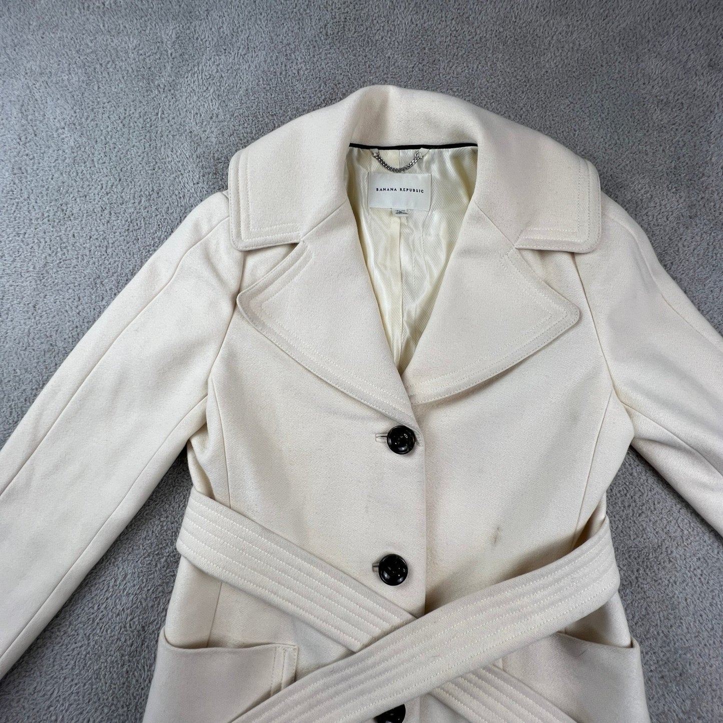 Banana Republic Womens Wool Blend Trench Coat Petite Medium Cream Ivory Minimal