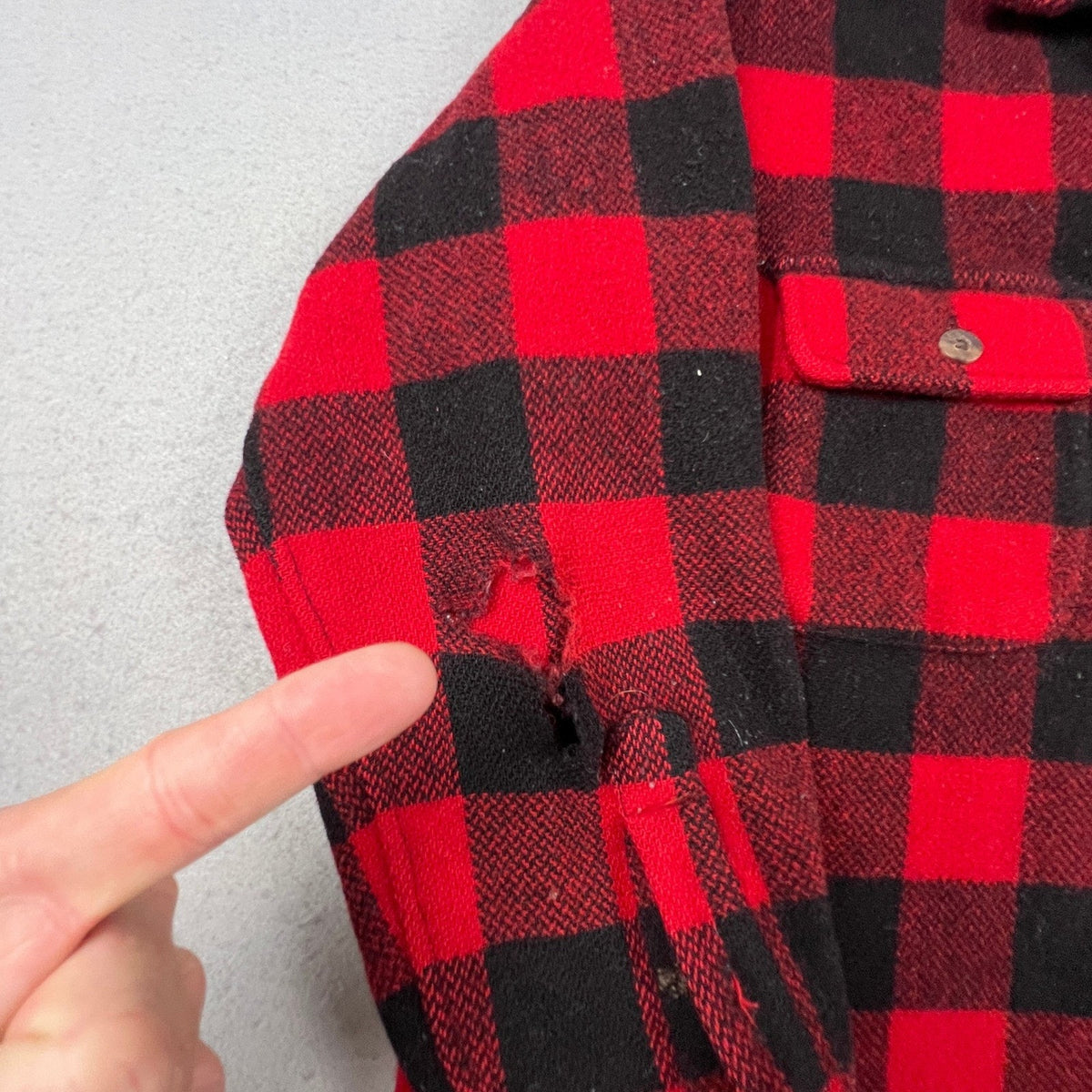 Brooks Brothers Flannel Shirt Mens M Red Buffalo Plaid Wool Blend Vintage USA
