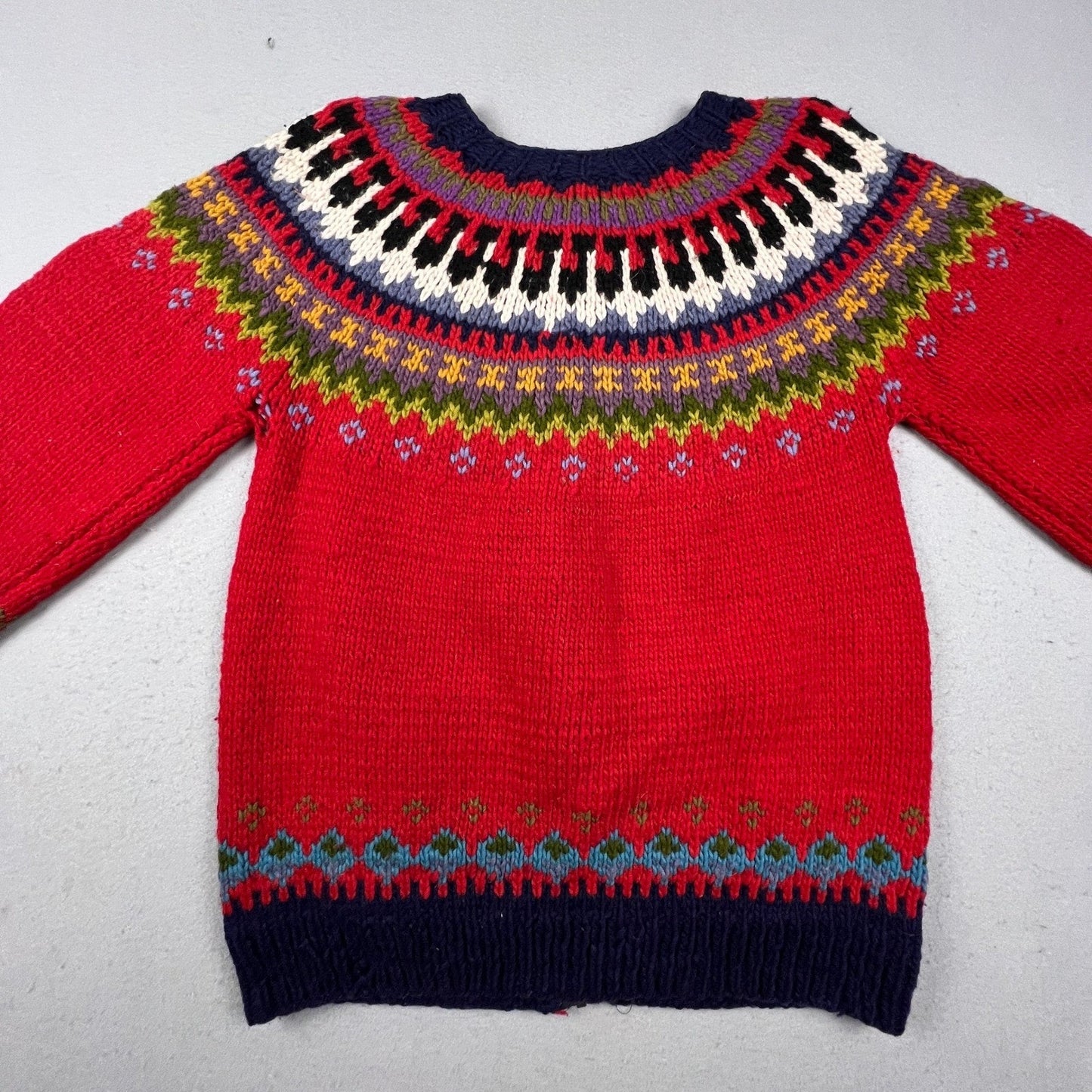 Handmade Fair Isle Zip Cardigan Sweater Mens XL Red Wool Knit Nordic Outdoor