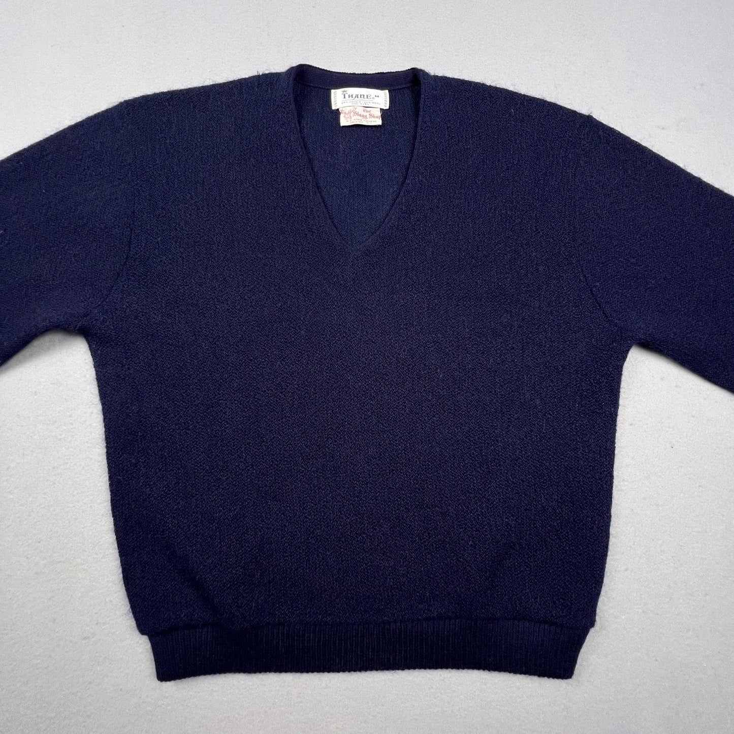 Thane Mohair Wool Sweater Mens Medium Blue V-Neck Vintage 60s Fuzzy Ivy League