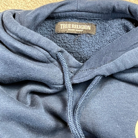 True Religion Hoodie Mens Medium Blue Horseshoe Logo Pullover Sweatshirt