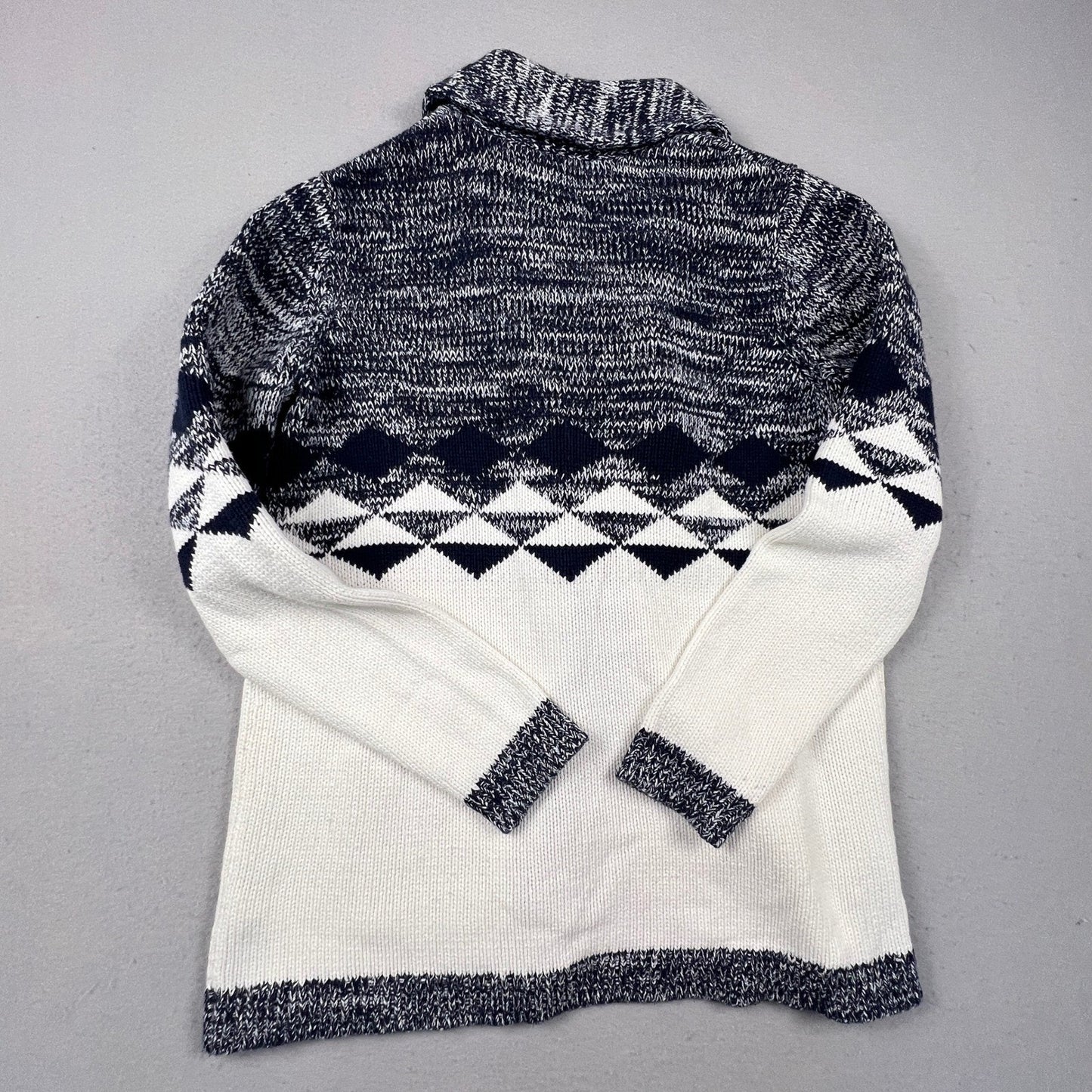 Gap Cardigan Sweater Womens Large Blue White Geometric Fair Isle Shawl Knit Cozy
