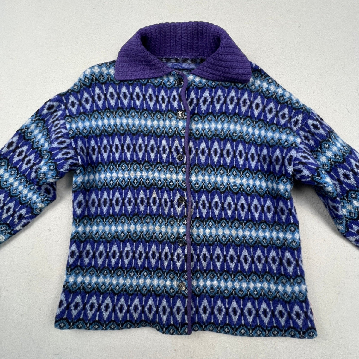 Vintage Iceland Jersey Modeller Cardigan Women 44 Fair Isle Knit Sweden Scando