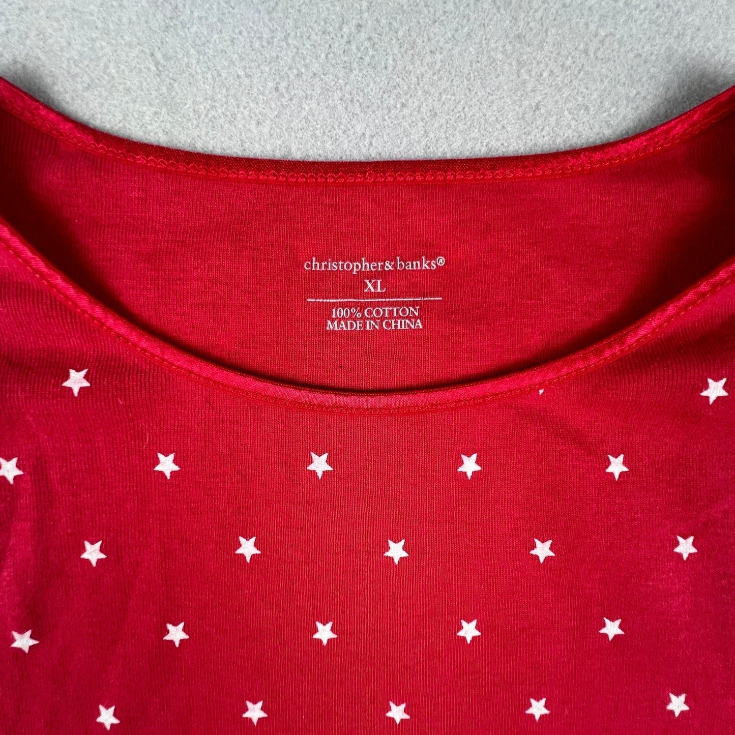 Patriotic Tank Top XL Red Star Print Cotton Casual American Christopher & Banks