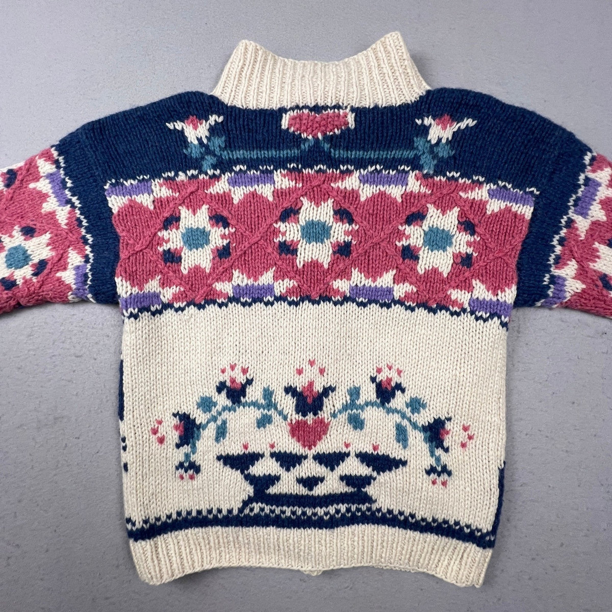 Woolrich Cardigan Sweater Womens M Cream Wool Folk Art Intarsia Vintage 90s Knit