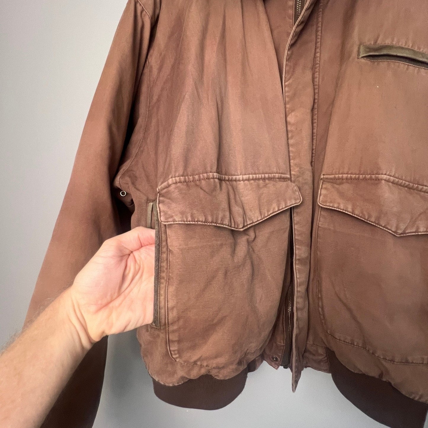 VTG Cabelas Canvas Jacket Mens XL Brown Leather Collar Workwear Outdoor Coat Job