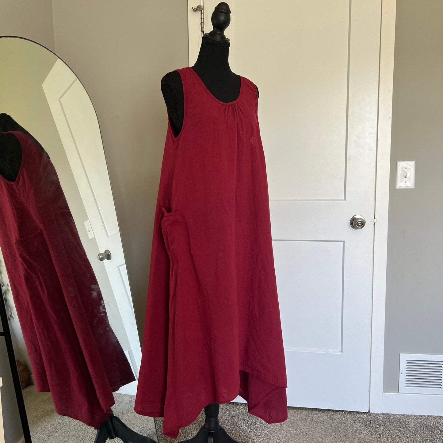 Zanzea Maxi Dress Womens M Red Sleeveless Cotton Blend Boho Lagenlook Pocket