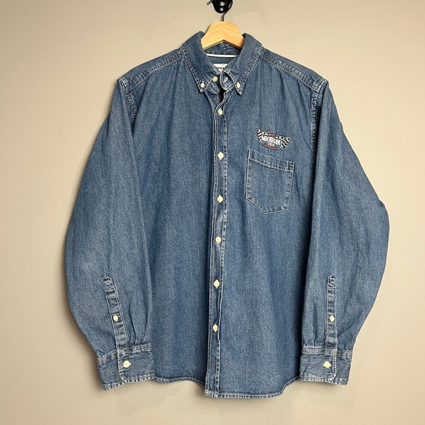 Vintage Michigan 2016 Womens Extra Large Denim Button Down George & Martha Shirt