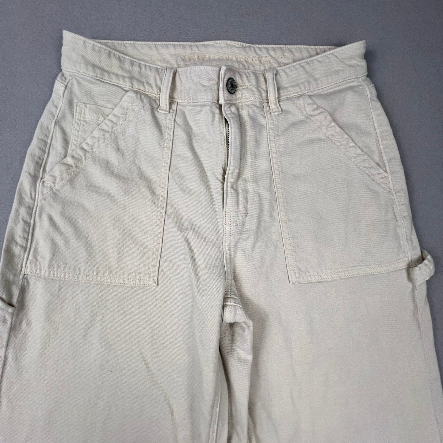 American Eagle Carpenter Pants Womens 10 Cream Wide Leg Utility Workwear Boho