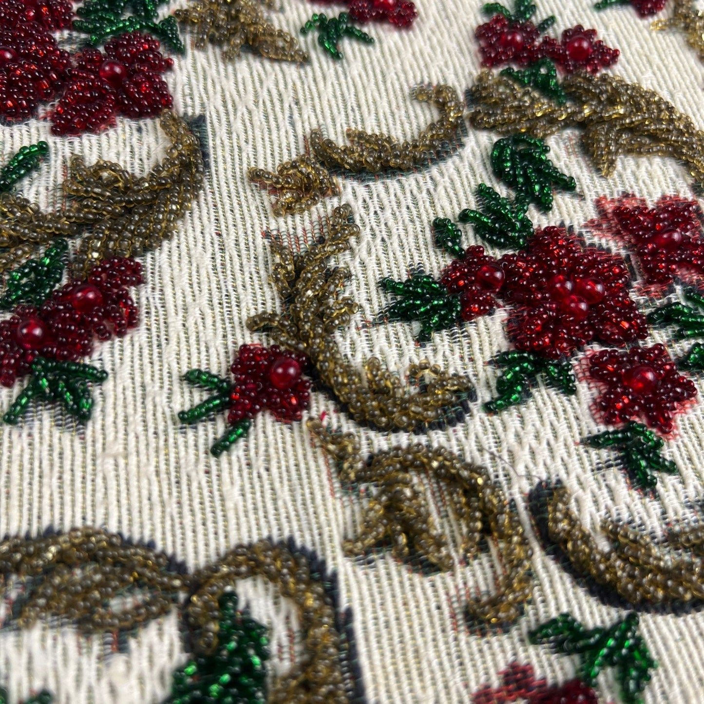 Vintage 1950s Beaded Tapestry Handbag Floral Lucite Handle MCM Evening Purse