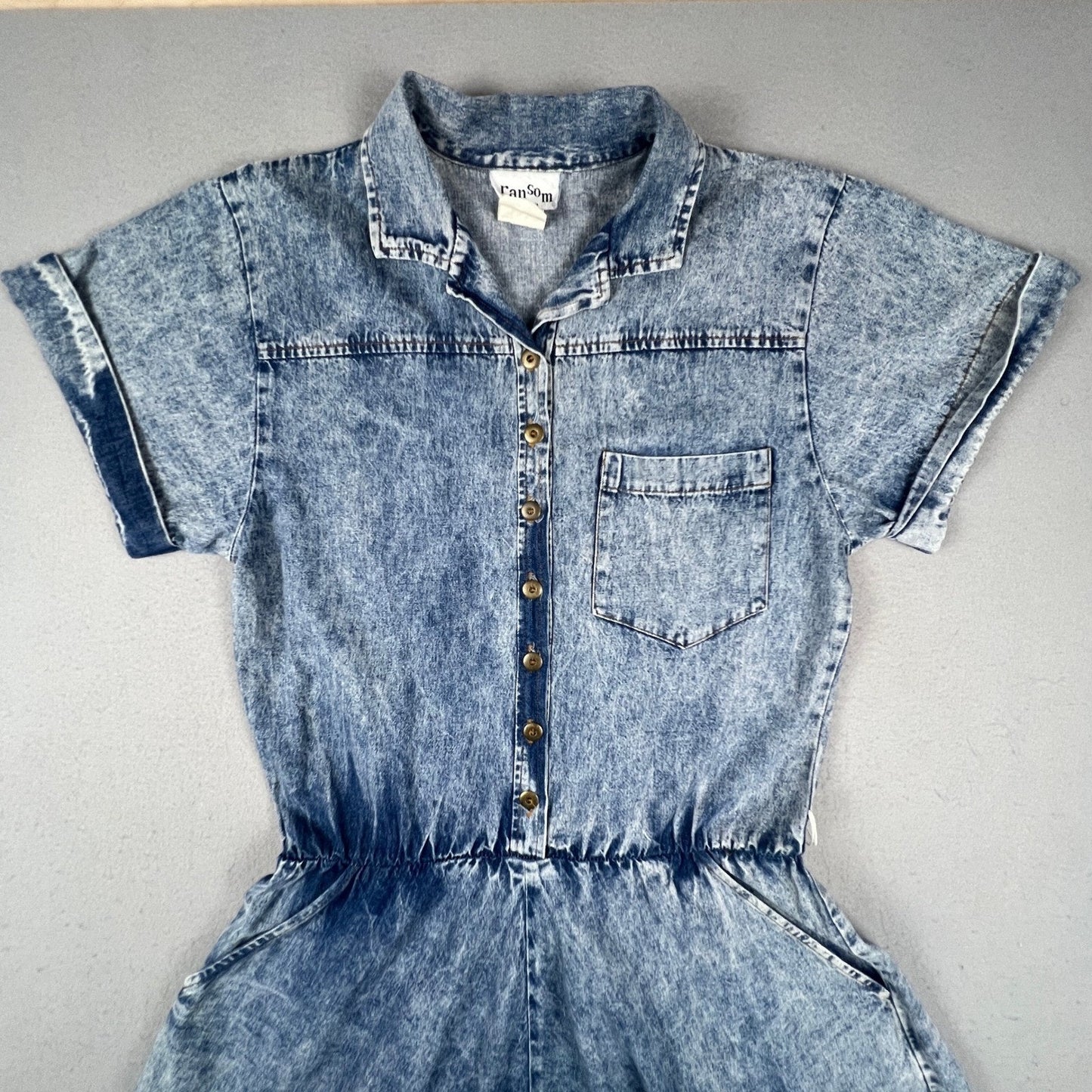 Ransom Denim Dress Women M Blue Acid Wash Button Front Midi 90s Vintage USA