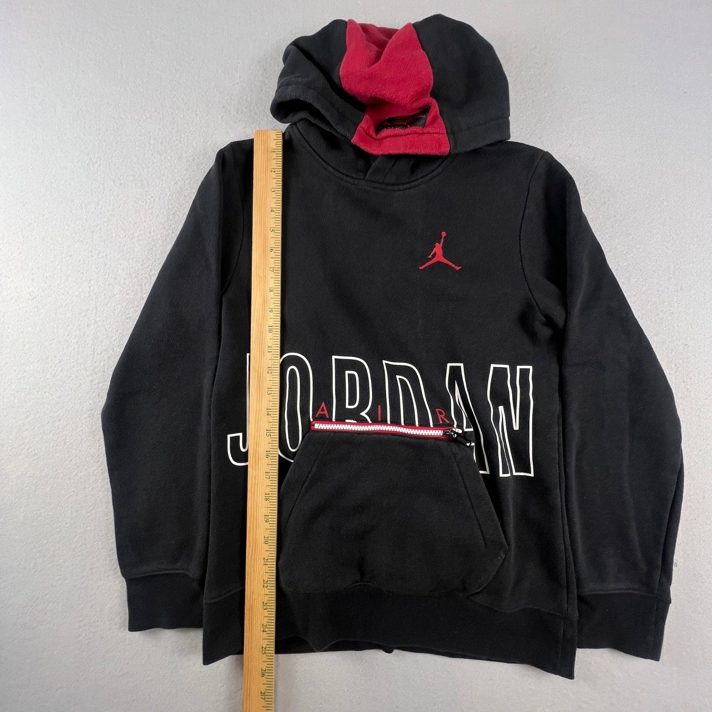 Jordan Hoodie Boys L Black Red Jumpman Graphic Zipper Pocket Fleece Pullover VTG