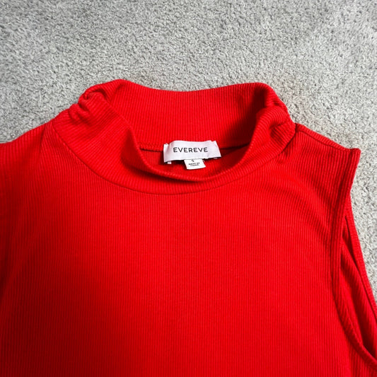 Evereve Mock Neck Top Womens Medium Red Sleeveless Knit Chic Minimalist