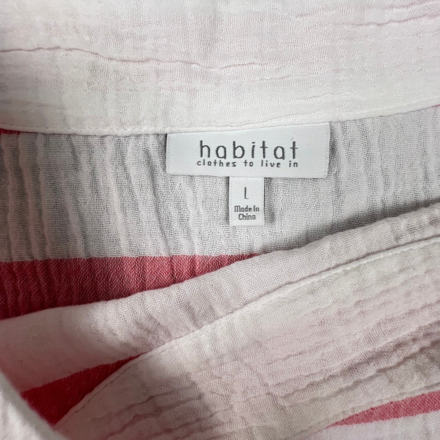 Habitat Top Women L Pink White Striped Cotton Gauze 3/4 Sleeve Pocket 75929