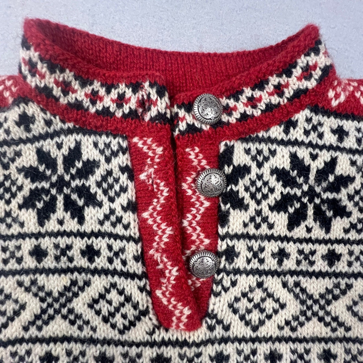 L.L. Bean Sweater Womens Small Cream Red Nordic Fair Isle Wool Blend VTG USA